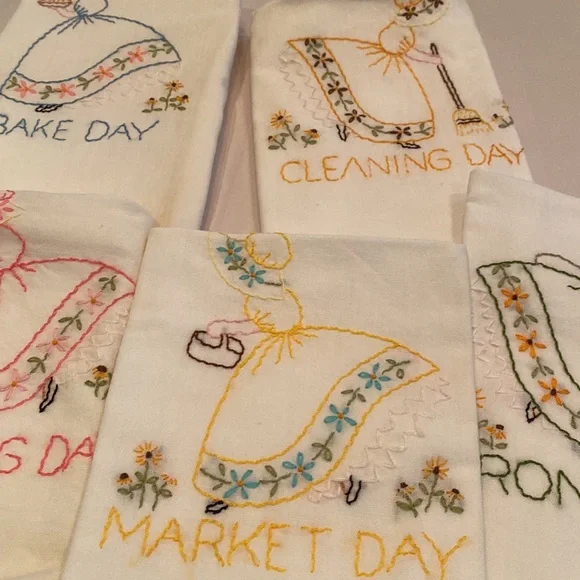 Vintage tea towels days of the week bake iron cleaning market gardening … - Picture 14 of 15